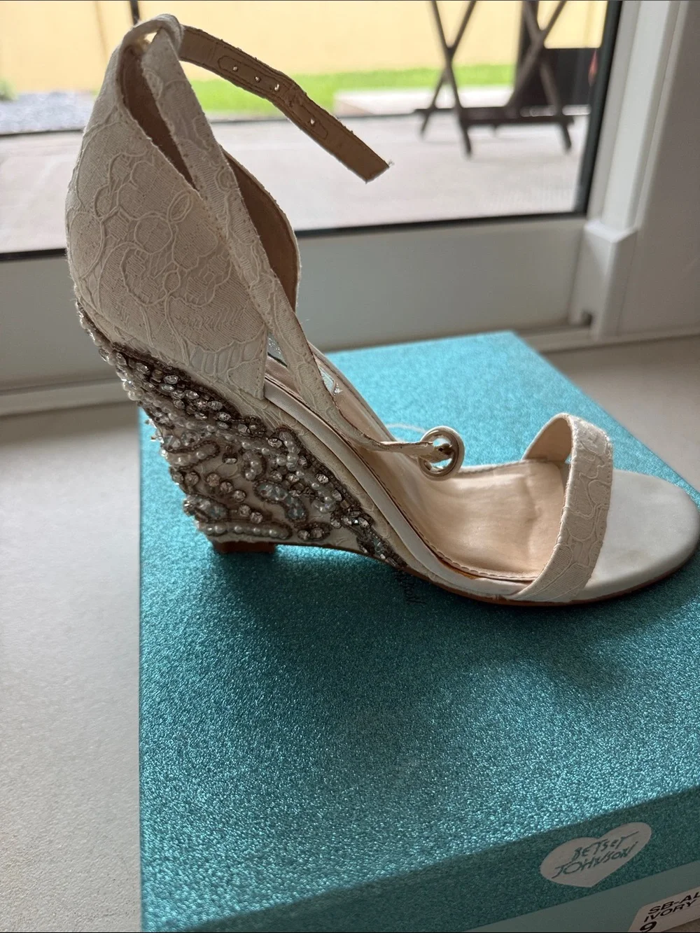Betsey Johnson Ivory Embellished Lace Heels - Picture 3 of 9